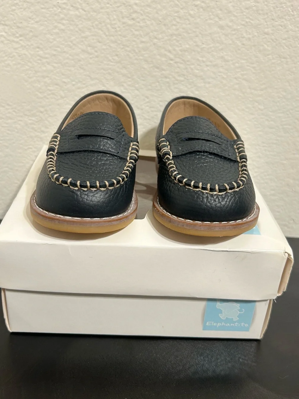 Elephantito Penny Loafers Navy Leather Boys Toddler Size 6 Slip On Dress Shoes